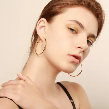 50mm Námestie Twist Hoop Náušnice v Golden Nehrdzavejúcej Ocele Earing pre Ženy