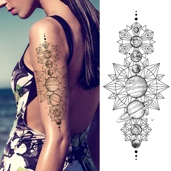 DIY Geometrické Planét Dočasné Tetovanie Nálepky Nepremokavé Galaxy Šípku Tatoos Kotúča, Pre Ženy, Mužov, Body Art Maľovanie Rameno Tatoos