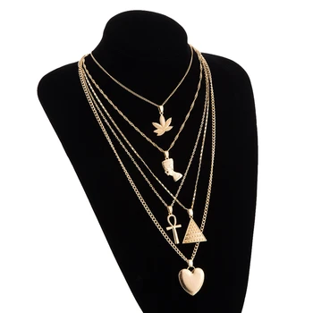 Punk Zlaté Javorový List Srdce Pyramídy Kríž Prívesky, Multi-layer Náhrdelníky Pre Ženy 2020 Nové Collier Femme Módne Šperky Darček