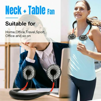 USB prenosné ventilátor studenej ventilátor voľné ruky, krk ventilátor visí nabíjateľná mini športový fanúšik, 3-rýchlosti nastaviteľné krku dual fan Home Office