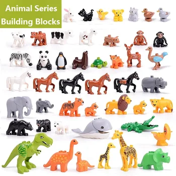 Veľké Tehly Kompatibilné Duplos Bloky Zvierat Series Model Údaje Stavebným Dinosaura Slon Deti Vzdelávacie Hračky