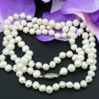 Módne šperky robiť 7-8mm prírodná biela perla korálky náhrdelník pre ženy s dlhými reťazcami, vysoký stupeň darček elegantné šperky 36inch B3239