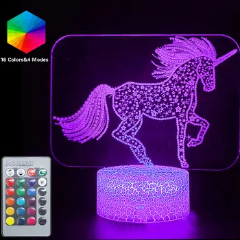 Unicorn 3D LED Nočné Svetlo 3D Akrylové Jednorožec Stolové Svietidlo Svietidlo Cartoon 16 Farieb Luminaria Láva Lampe Dekor Baby Detský Vianočný Darček