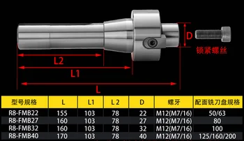 R8 vretena cnc shell mlyn FMB22 FMB27 Závitom 7/16 M12 držiaka nástroja pre bap400r/bap300r tvár mlyn fréza adaptér