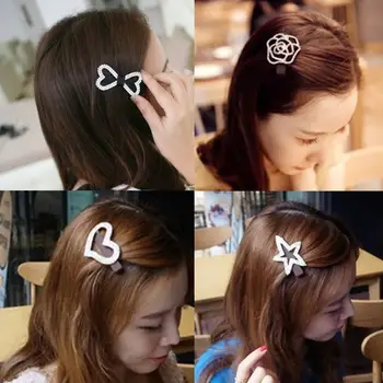Predaj 1PC kórejský Striebornými Kamienkami Ženy, sponky do vlasov vlasové doplnky hlavový most Srdce Star crystal duckbill klipy