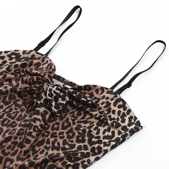 Móda Ženy Hlboko V Krku Leopard Tlač Uzol Prehrabať Špagety Popruh Sexy Dámy Klub Mini Šaty Off Ramenný Strany Nosenie