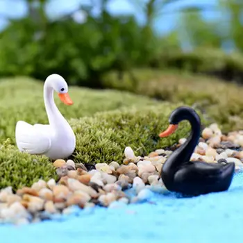 White Black Swan Záhrada Doll House Ornament Miniatúrne Sošky Rastlín Hrniec Rozprávková Záhrada Dekor