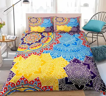 Mandala posteľná bielizeň Nastaviť Modrá Žltá Boho Kvety Patchwork Perinu Nastaviť pre Dospelých Farebné Posteľ Kryt 3ks bytového Textilu