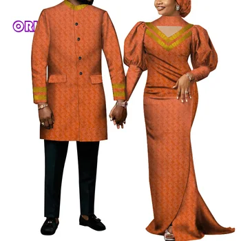 2 Kusy Nastaviť Niekoľko Tradičných Afrických Oblečenie Dlhé Tričko Mužov Ženy Maxi Šaty pre Strany Afrických Oblečenie pre Pár WYQ713