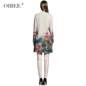 OIBEE2019 jeseň a v zime sa ženy je nové módy tlače dlhým rukávom voľné veľké veľkosti sveter klesnutie pletené šaty