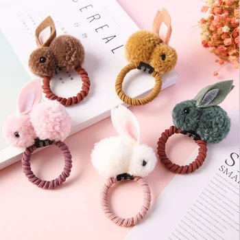 Kórejský pokrývku hlavy deti Príslušenstvo ornament Klip Vlásenky lano Roztomilé zvieracie chlpy loptu králik krúžok žien gumička gumičky
