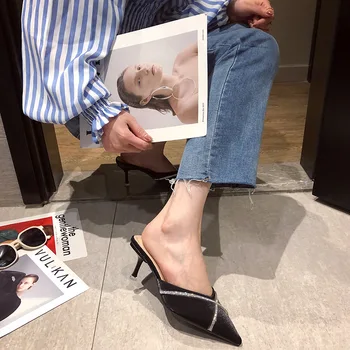 Lady Vysoké podpätky Med Papuče Ženy Lete Pantofle Luxusné Listov Kryt Toe Lodičky Mäkké 2020 Dizajnér Gumy Základné PU Sexy
