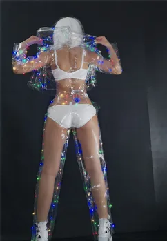 Ženské Sexy Pohľadu Farebné LED svetlá bunda, nohavice Výkon Hudobný Festival nočný klub Spevák Tanečné Tím DJ, Disco Kostým
