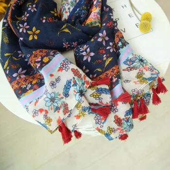 Vytlačené kvetinový šátek bavlna šály s strapce módne kvetinový zábal pre ženy