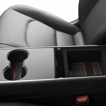 Auto Príslušenstvo, Červená Non-Slip Pohár Dverí a stredovej Konzoly Líniové Mat pre Tesla Model 3 Sedan 4-dverový 2017 2018 2019