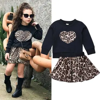 2020 NOVÉ batoľa, dieťa dievča leopard oblečenie nastaviť dlhým rukávom top + sukňa módne vonkajšie dieťa dievča oblek