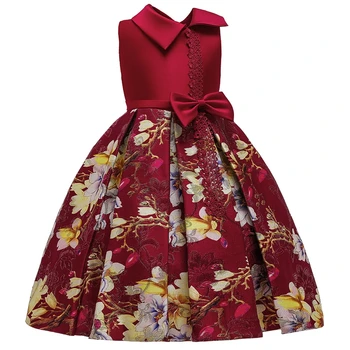 Dievčenské šaty nové horúce predaj detských tlače color matching pódium dievčatá čistej gázy princezná šaty výkon party oblečenie