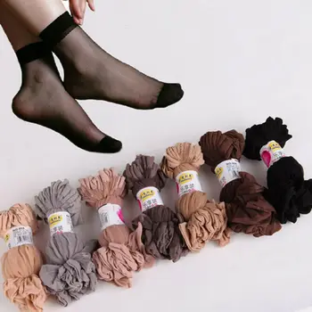 10 Párov/set Hot Predaj Módnych dámskych Tenké Crystal Hodváb Členkové Ponožky Žena Krátke Ponožky Letné Bambusu Transparentné Ponožky