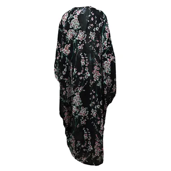 Plus Veľkosť Abaya Dubaj Moslimských Žien Dlho Batwing Kvetinový Šifón Maxi Hidžáb Cardigan, Blúzky, Šaty Turecká Islamská Módne Oblečenie