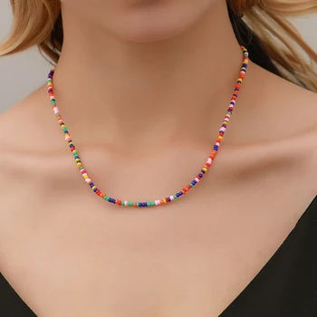 JUMPLIM Etnický štýl móda korálkový náhrdelník pre ženy Farebné Proso Korálky Letné Beach Clavicle Reťazca Boho Krátky Náhrdelník Darček