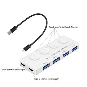 USB 3.0 Údaje Hub s Jednotlivými Dotyk On/Off Prepínače a LED Svetlo pre Notebook 62KA