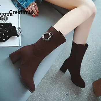 Cresfimix ženy módne sladké čierny semišový vysokým podpätkom dlhé topánky lady bežné pohodlné topánky žena ulici jesenné topánky a6052