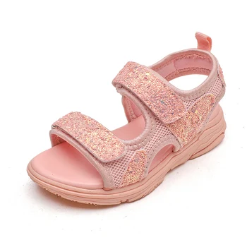 Nové letné sandále 2019 nové dievčatá non-slip flitrami otvorené prst topánky veľkosť študent bežné sandále