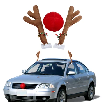 Auto Vianočné Sobie Parohy & Červený Nos Pre Vozidlo SUV Deco