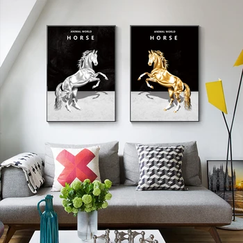 Luxusné Severské Zviera Umenie Zlatý Kôň Kresby, Maľby na Plátno na Stenu Umenie Plagátu Vytlačí obrazov na Stenu pre Obývacia Izba Domova