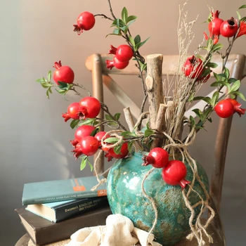 9 Hlavy Falošné Ruže, Ovocie Umelé Granátové Jablko Sušené Bobule Pobočky Kytice, Kvetinové Záhrade Domova Strany Ornament