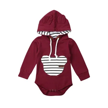 Novonarodené Dieťa, Chlapec, Dievča Oblečenie Pruhované Tlač S Kapucňou Dlhý Rukáv Romper Príčinné Jumpsuit