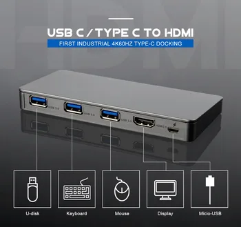 KuWFi Typ-C 4K 60Hz, Adaptér Typ-C Converter w/ USB USB Dokovacia C Pre HD Prevodník USB 3.0 Dokovacia Pre HDTV Projektor