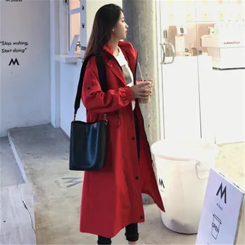 2020 kórejský Jar Jeseň Dlho Zákopy Srsti Šnúrkou Pás s Kapucňou Windbreaker Ženy Móda Plášť Bežné Slim Lady Outwear g386