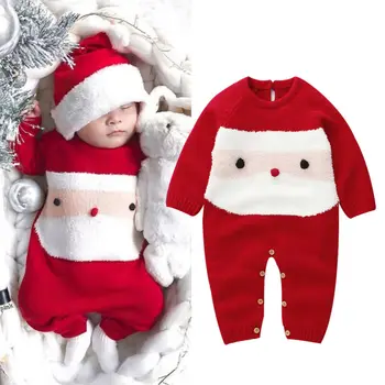 2019 Nové Novorodenca Chlapec Dievča Vianoce, Santa Romper Pletené Červená Vianočné Jumpsuit Sveter Teplé Oblečenie, Detská Zimné Oblečenie 0-24M