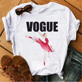 Vogue Balet T Shirt Ženy Elegantné Tanec Krátky Rukáv Cartoon Biele Topy Ženské Oblečenie Tlač Estetické Grafické Tees