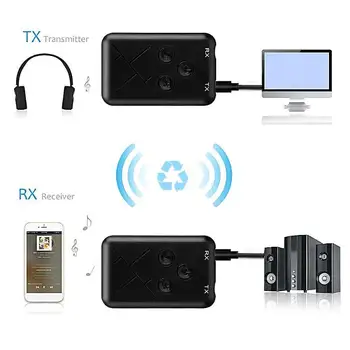 2 v 1, Bezdrôtová 4.2 Vysielač 3,5 mm Audio Adaptér Bluetooth Prijímač pre Auto Reproduktor, konektor pre Slúchadlá a MP3