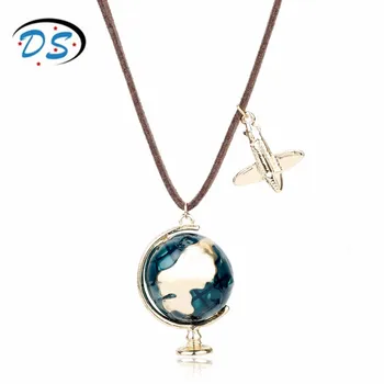 Dongsheng šperky Kreatívne Príslušenstvo Svete Zemi Lietadla Prívesok Náhrdelník Kožené Lano Choker Náhrdelník collares