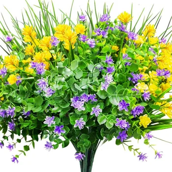 16Pcs Umelé Kvety Vonkajšie Odolný proti UV ľiareniu a Kríky, Rastliny pre Zavesenie Kvetináč Domov Svadobné Verandu Okno Dekor