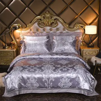 Strieborná zlatá kráľovná king size postelí sady Luxusných hodvábny satén posteľ nastaviť posteľ list nastaviť,posteľ nastaviť posteľná bielizeň obliečky na vankúše ropa de cama