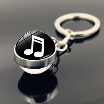 Piano Hudobné Nástroje Keychain Šperky s Klarinet Gitara Flauta, Husle Foto Dvojité Bočné Sklo Loptu Kovové Auto Keychain