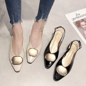 2019 Žena Sandále Bytov Topánky Ženy Ukázal Prst Módne Sandále Dámske Mimo Žena Kovové Posúva Bežné Lady Topánky Pre Ženy