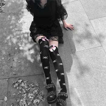 Tmavé Lolita Lebka Lady Ponožka 2021 Krásne Dievča Luk Základné Gotický jk Teľa-dĺžka Ponožka Lumbálna Ullzang Goth Nosenie Pink White