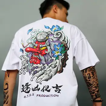 Hip Hop T Shirt Mužov Japonsko Diabol T-shirt Harajuku Tričko Streetwear Bežné Krátkym Rukávom Letné Topy 2021 Pohode Čierna T Shirt Chlapcov