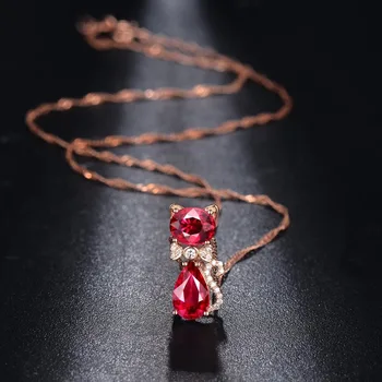 Móda Mačka Red Ruby Náhrdelník Prívesok Pre Dievča 14 karátové ružové Zlato, Červená Farba Drahokam Zirkón Diamantové Šperky, Prívesok Žena clavicle