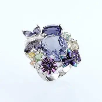 Nové Modely Motýľ Kvet Fialový Krúžok Pre Ženy Ručné Smalt Crystal Prst Snubné Prstene Zvierat Šperky Časť Dary