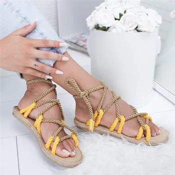 Rím dámske Topánky Letné Šľapky Konopné Lano Ploché Cross-viazané Papuče Otvorené Prst Sandále Sandalia Feminina Chaussures Femme
