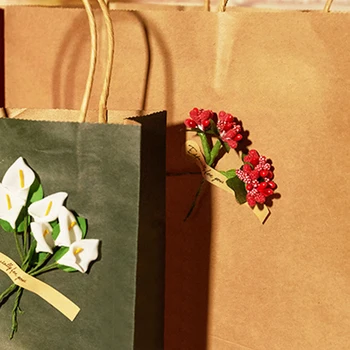 4 Ks Kraft Papier darčekové rukoväte Taška s Sušené kvety Nakupovanie Package Tašky Nový Rok Svadby, Narodeniny, Party Darčeková taška prítomný
