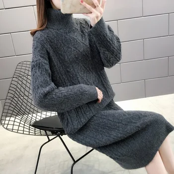 Turtleneck dlhé pletené cashmere sveter šaty žena pribrala 2020 nové jeseň zima twist voľné plus veľkosť základne svetre ženy