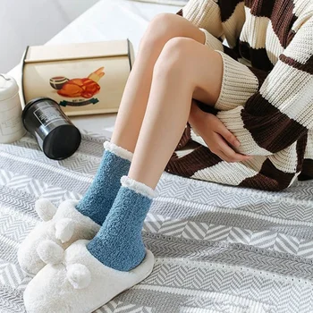 Jesenné Zimné Japonské Coral Velvet Fuzzy Ponožky Ženy Teplé Pribrala Kawaii Ružové Ponožky pre Dámy Čistá Farba