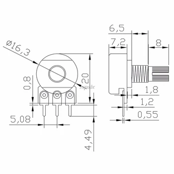 5 ks B10K ohm Lineárne Taper Otočný Potenciometer Panel Hrniec 15 mm Hot Whosale&Dropship